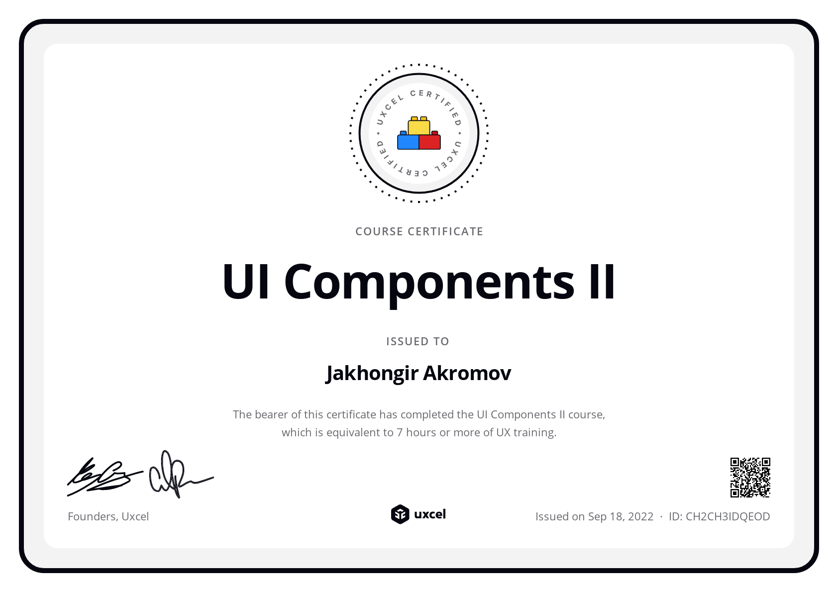 Jakhongir Akromov's certificate